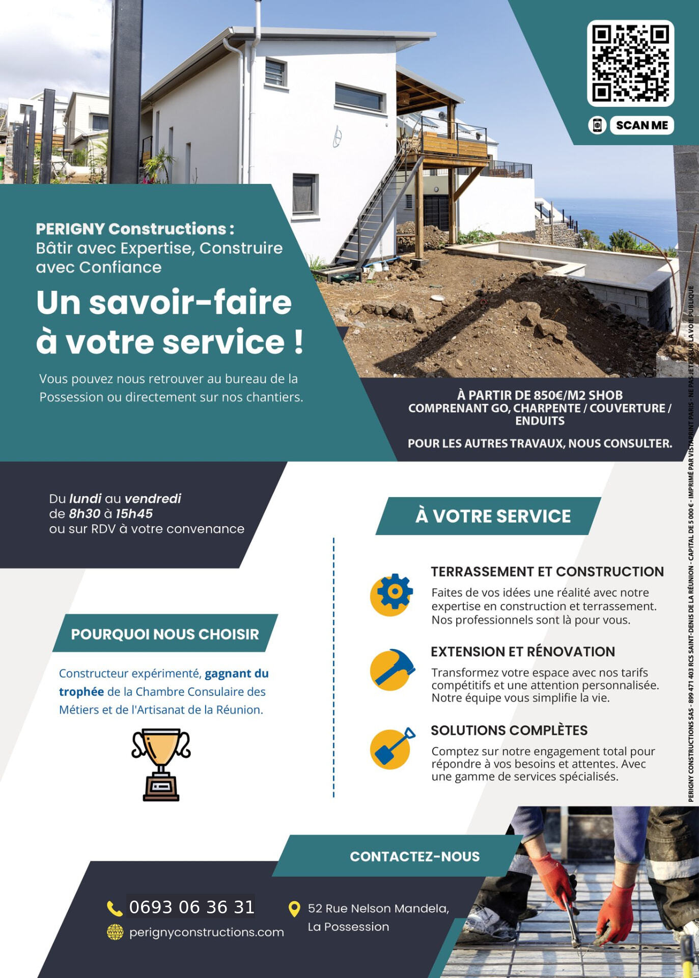 Présentation des services PERIGNY Constructions : terrassement, construction, extension et rénovation