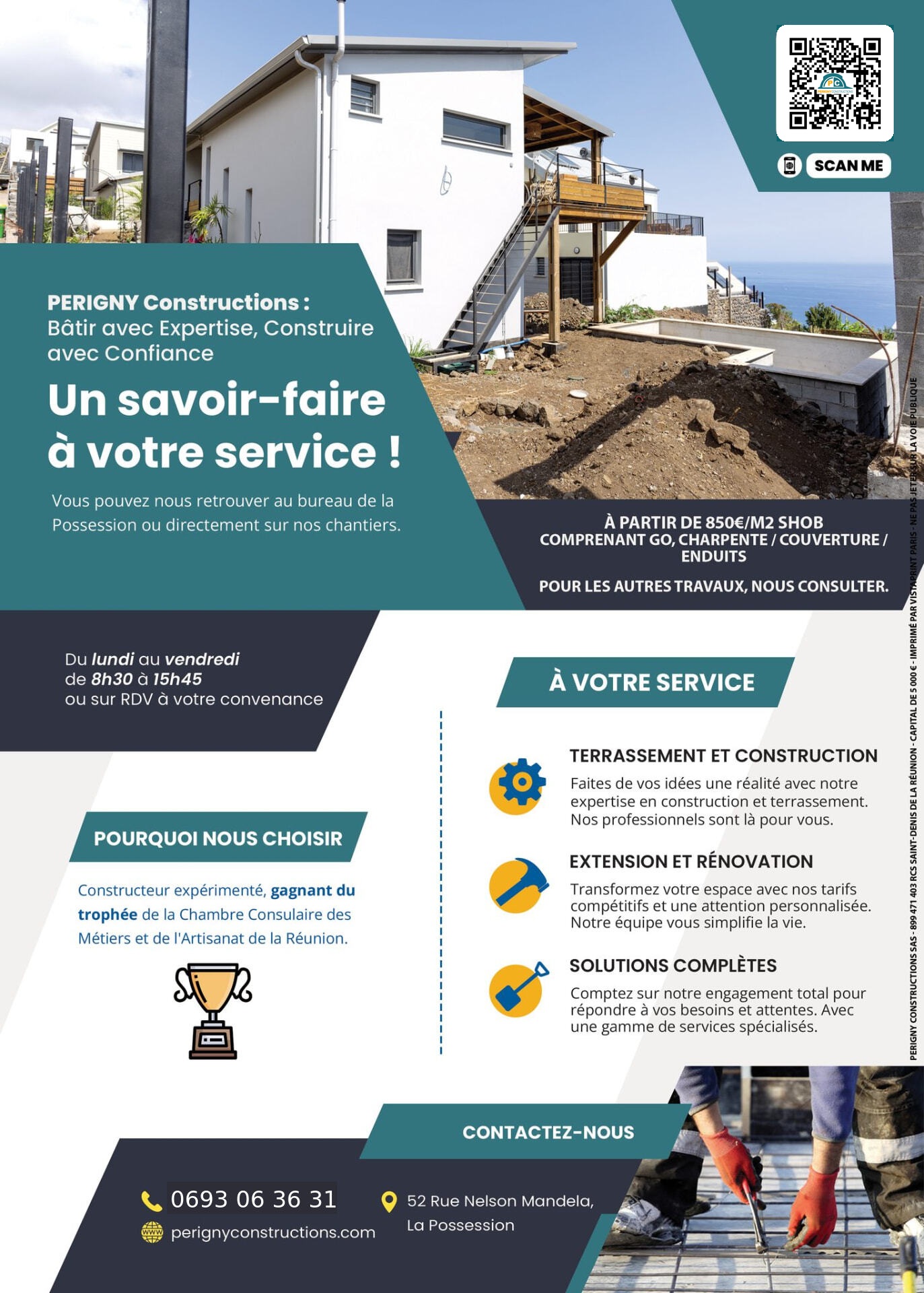 Présentation des services PERIGNY Constructions : terrassement, construction, extension et rénovation